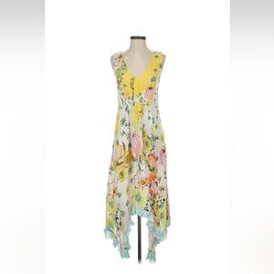 Anthropologie Yellow and White Floral High Low Dress